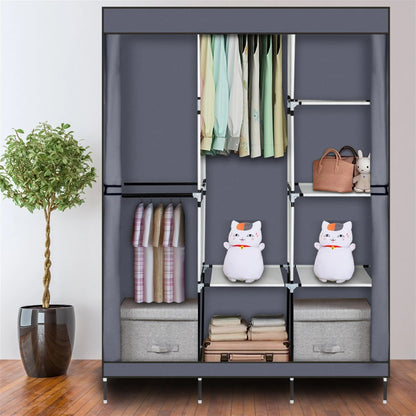71" Portable Closet Wardrobe – Gray Clothes Rack with Shelf, Storage Organizer