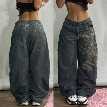 Streetwear Multi-Pocket Baggy Jeans – Y2K Hip-Hop Harajuku High-Waist Wide Pants for Men & Women
