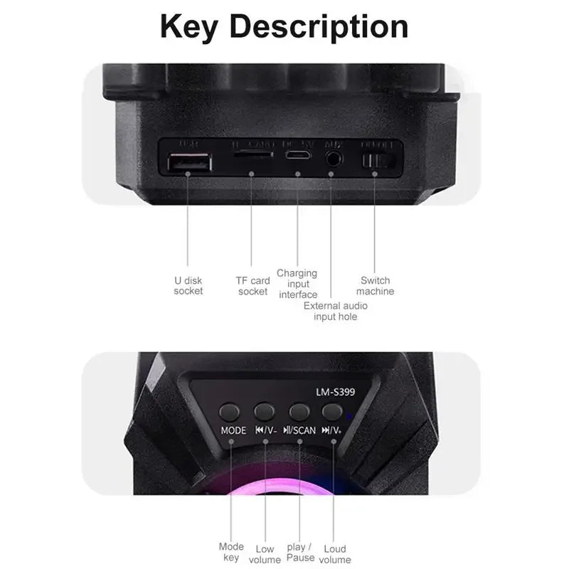 500mAh Bluetooth Speaker – High-Power Sound Box with TF/U-Disk, Karaoke & Handheld Subwoofer for Dancing