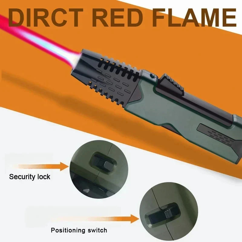 Outdoor 360° Windproof Butane Gas Torch Lighter — Red Flame Jet Spray Gun for BBQ, Kitchen, Welding, and Cigar with Gift Box