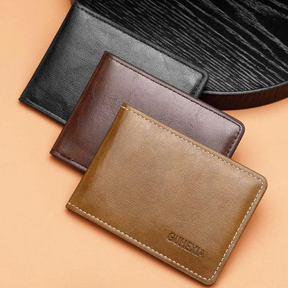 Retro Leather Driver’s License Wallet – Ultra-Thin Men’s ID Card Holder with Coin Purse, Multifunctional Slim Solid Color Short Wallet