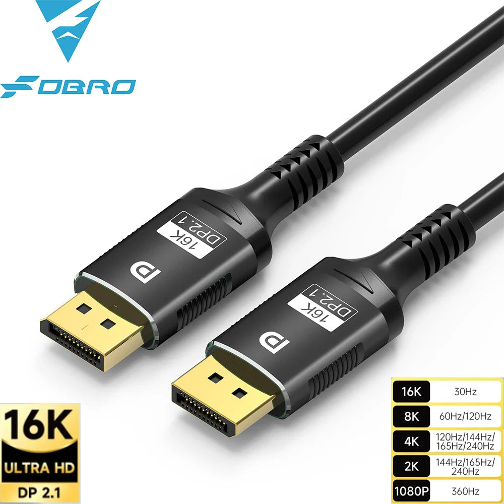 16K DP 2.1 DisplayPort Cable – 8K@120Hz, 4K@240Hz, 80Gbps HDR Video Audio Cable for Laptop, TV, Xbox, Projector, Gaming Monitor