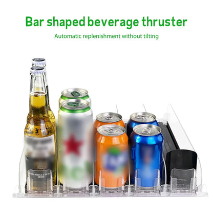 Canned Beverage Push Rack – Adjustable E-Shaped Drink Organizer & Dispenser for Kitchen & Fridge