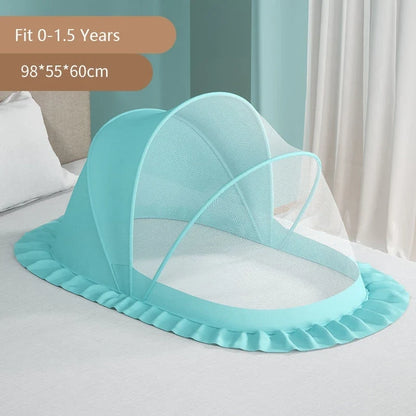 Portable Baby Mosquito Net Bed - Foldable Infant Crib with Cotton Pillow & Travel Bedding