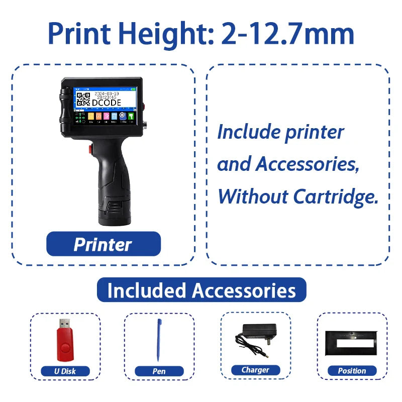 DCODE 1750PLUS Handheld Inkjet Printer – Portable 12.7/25.4mm QR Code, Barcode, Text, Date & Batch Number Printing Machine, Label Coding Device