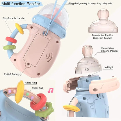 Baby Musical Feeding Bottle Pacifier: Soft Teether Rattles & Educational Toy - Soothing Vocal Music for Infants (0-12 Months)