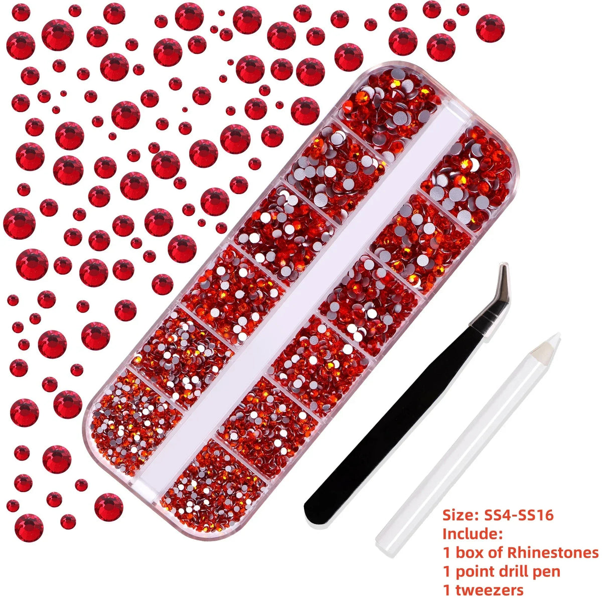 12-Grid 3D Glass AB Crystal Nail Art Rhinestones Kit – Flatback Round Beads with Tools for Nail Jewelry & Diamond Decoration