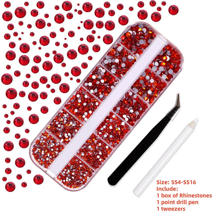 12-Grid 3D Glass AB Crystal Nail Art Rhinestones Kit – Flatback Round Beads with Tools for Nail Jewelry & Diamond Decoration