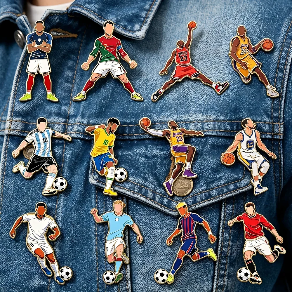 Sports Player Enamel Brooch Pins - Basketball & Football Star Lapel Pins for Clothing and Backpacks