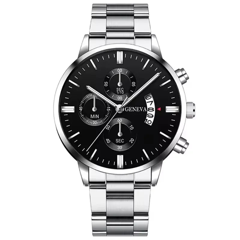 Fashion Men's Stainless Steel Watch – Luxury Quartz Wristwatch with Calendar for Business & Everyday Wear