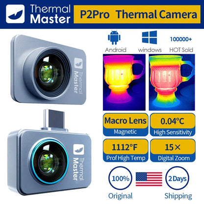 P2Pro Thermal Imager with 15X Magnetic Macro Lens – Infrared Camera for Phone, PCB & HVAC Inspection Tool