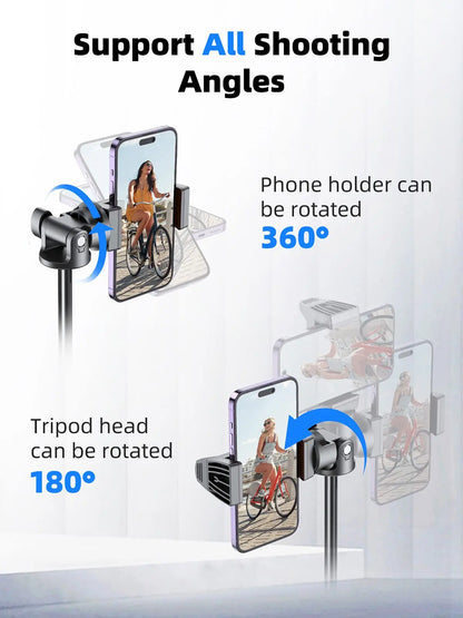 Selfie Stick Tripod for iPhone 15-12, Pro Max, Samsung & GoPro – Lightweight with Wireless Bluetooth Remote & Tripod Stand