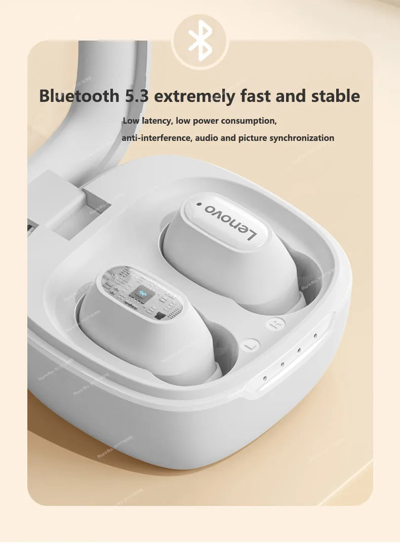 Lenovo XT62 Bluetooth 5.3 Earphones — Wireless TWS HiFi Sport Headset with Noise Reduction, Mic & Touch Control