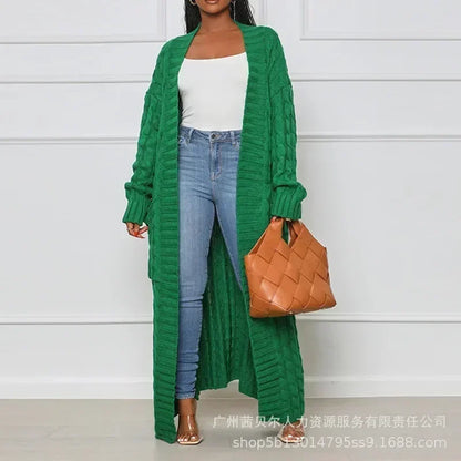 Open Front Cable Knit Longline Cardigan for Women – Long Sleeve, Loose Fit, Casual Fashion Knitwear, Solid Color