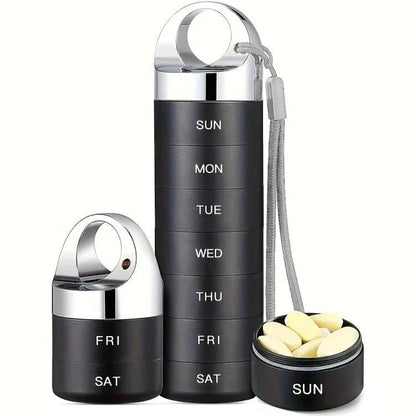 Metal Travel Pill Organizer — Portable Waterproof 7-Day Weekly Medicine Box, Large Aluminum Alloy Container