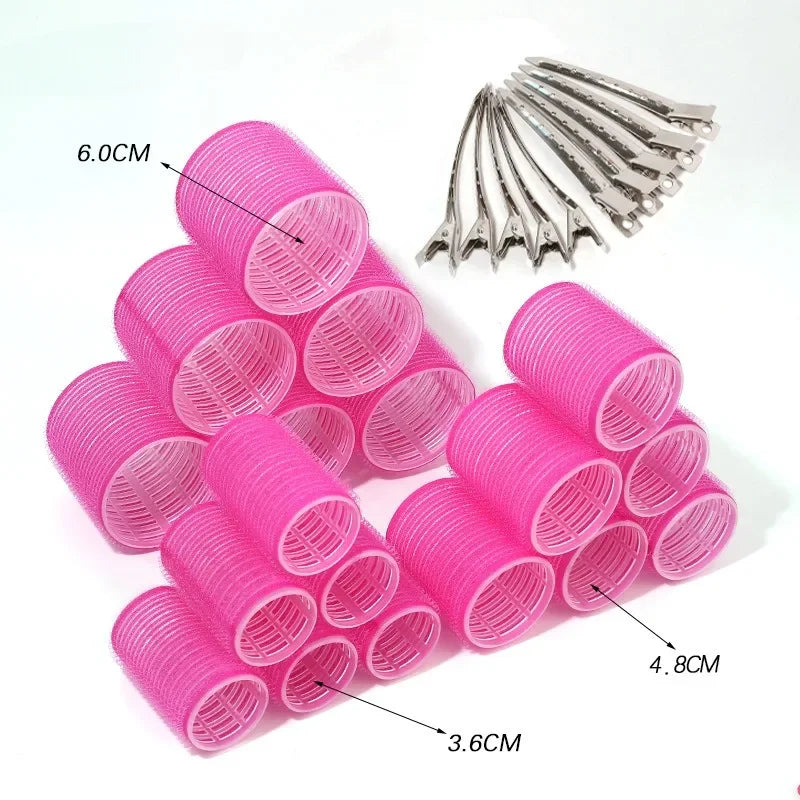 28pcs Hair Roller Set – 18 Plastic Self-Grip Curlers in 3 Sizes with 10 Metal Clips for DIY Hairdressing