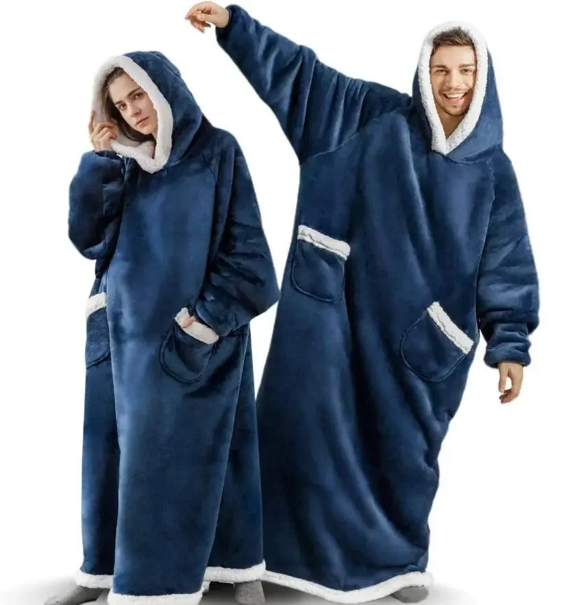 2024 Oversized Flannel Blanket Hoodie – Super Long Fleece Pullover with Sleeves for Winter