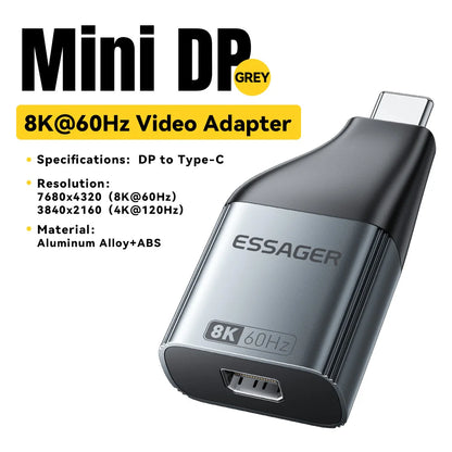Essager USB-C to HDMI/DP/VGA Adapter – 4K@120Hz 8K@60Hz Video Converter for MacBook & TV Box