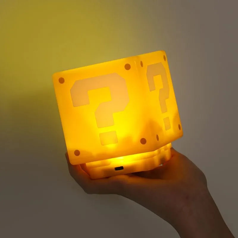 Super Mario Bros Lamp - 8cm Question Mark Brick Music Night Light with Sound, USB Charging Desk Light for Kids, Gifts, and Toys