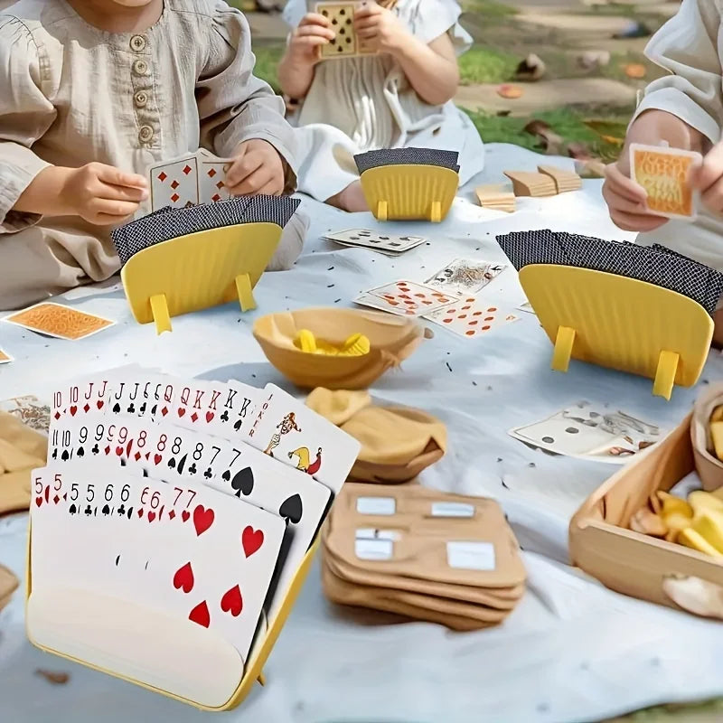 4-Pack Yellow PVC Playing Card Holders – Poker Game Accessories for Family Game Night & Tabletop Card Organizing