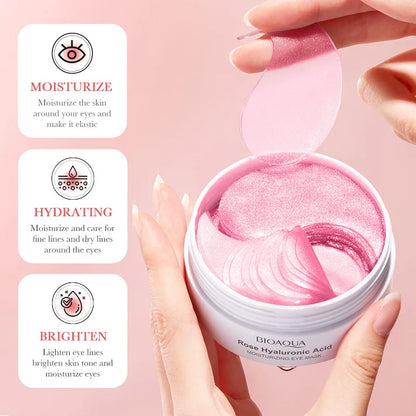 60PCS BIOAQUA Rose Hyaluronic Acid Eye Masks – Anti-Dark Circles, Eye Bags, Moisturizing & Firming Skincare Patches