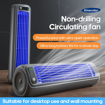 KINSCOTER Portable Air Conditioner Fan – 2000mAh Quiet Desktop Tower Fan, Wall-Mountable Non-Drilling Circulating Fan with 3 Adjustable Speeds