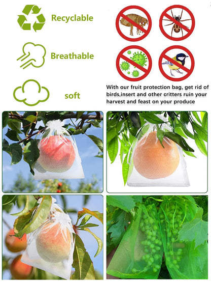 100 Fruit Protection Bags - Pest Control, Anti-Bird Garden Netting, Strawberry & Grapes Mesh Bags, Plant & Vegetable Grow Bags