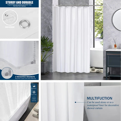 PEVA Shower Curtain: Waterproof Transparent/Colorful Plastic Bath Curtains - Mildew-Resistant Luxury Home Decor with Hooks