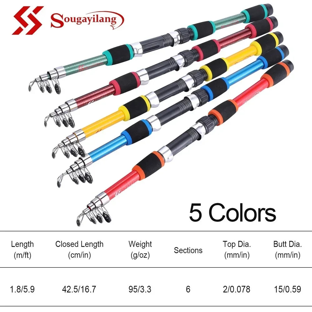 Sougayilang Telescopic Fishing Rod - 2.1m-3.6m Carbon Spinning Rod for Trout, Carp & Lure Fishing