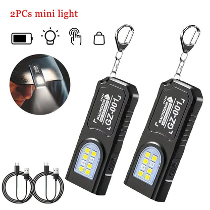 Mini COB LED Keychain Flashlight - USB C Rechargeable Waterproof Pocket Work Light for Camping, Walking & Outdoor Use
