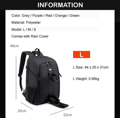 Large Waterproof Camera Backpack — DSLR & Video Tripod Bag with Rain Cover for Canon, Nikon, Sony, Pentax