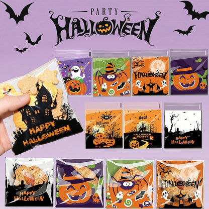 Halloween Candy Bags - Clear Self-Adhesive Treat Bags for Party Favors, Cookies & Gifts