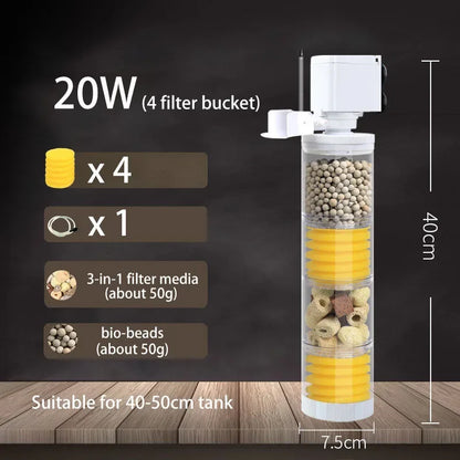 220V Silent Aquarium Filter – Submersible Water Pump with Bio Sponge, Skimmer & Waves Maker for Turtle & Fish Tanks
