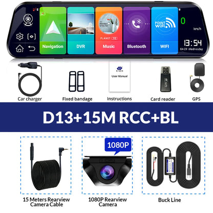 E-ACE 10'' 4G Android Dash Cam – FHD 1080P Dual Lens Rearview Mirror DVR with ADAS & Streaming