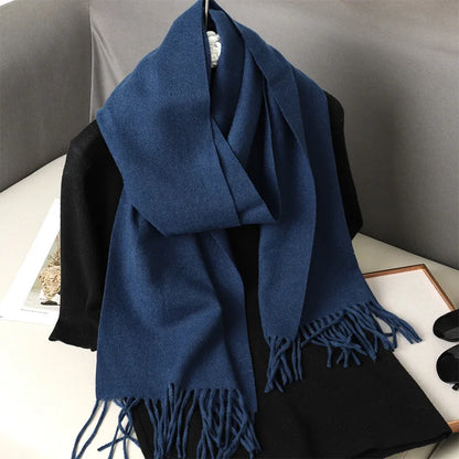62-Color Solid Women’s Winter Scarf — Thick Warm Cashmere Pashmina Shawl with Tassels, Outdoor Luxury Wrap, Windproof Fashion Scarf