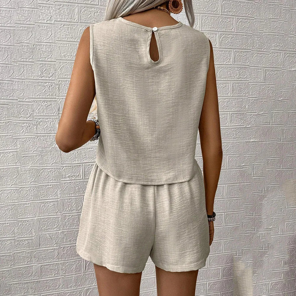 Women Summer 2-Piece Shorts Set – Sleeveless Loose Tank Top & Shorts Casual Outfit 2025 Fashion Femme Suit