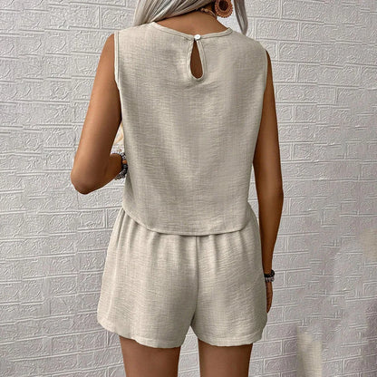 Women Summer 2-Piece Shorts Set – Sleeveless Loose Tank Top & Shorts Casual Outfit 2025 Fashion Femme Suit