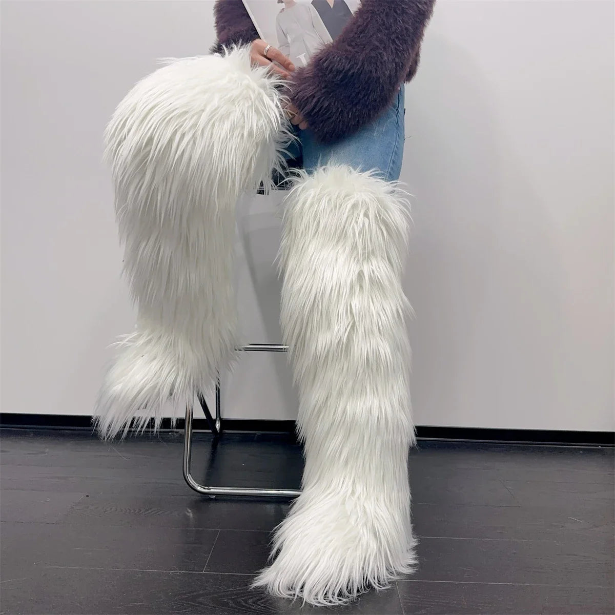 Women’s Faux Mongolian Fur Thigh High Boots - Winter Warm Plush Lined Fashion Boots for Cold Weather
