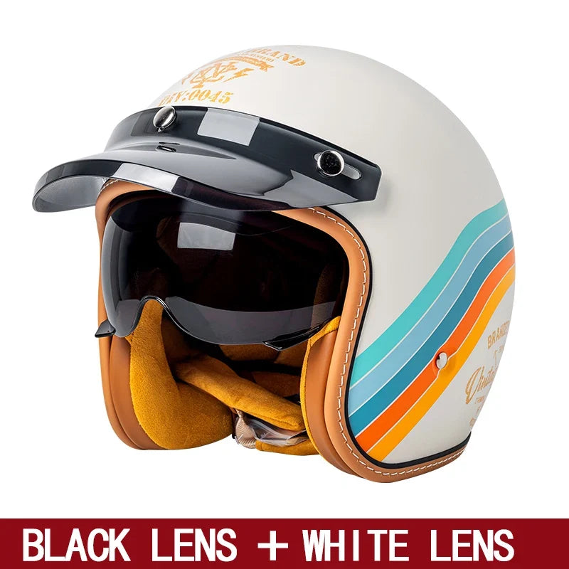 Retro 3/4 Motorcycle Helmet - Semi Open Face Cross Country Riding Helmet Winter Motorbike Safety Accessory