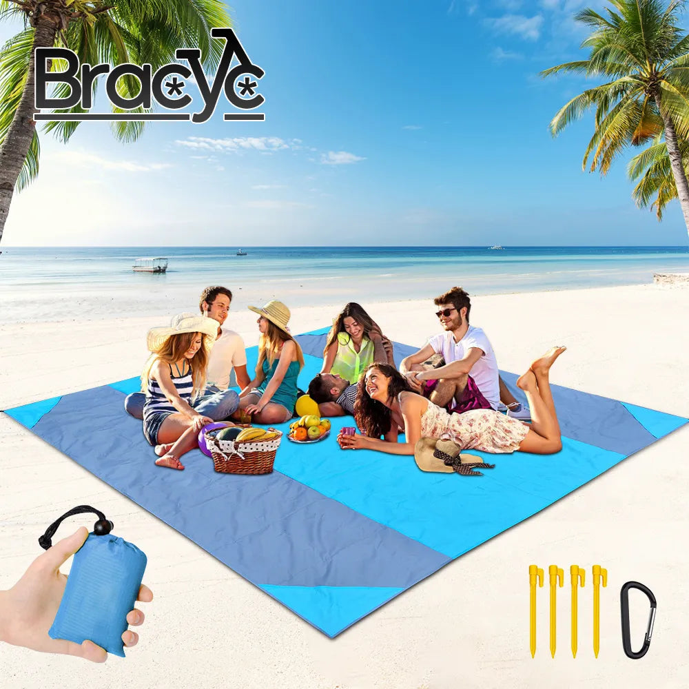 Waterproof Pocket Beach Blanket: 2x2.1m Folding Camping Mat - Portable Lightweight Outdoor Picnic Mat for Sand Beach