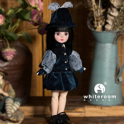 30cm 1/6 BJD Ball Jointed Doll – Starry Gray Eyes with Lolita Fashion Dress, DIY Toy Gift for Girls