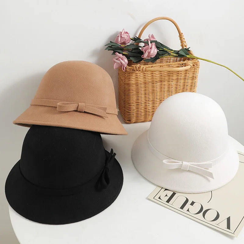 Women's Tweed Hat for Fall and Winter - Hepburn Style Elegant Warm Felt Fishing Cap with High-Class Bowler Design