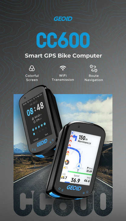 GEOID CC600 Bike Computer – Color Screen Smart GPS Speedometer with Wireless ANT+, WIFI, 11 Languages & Cycling Odometer