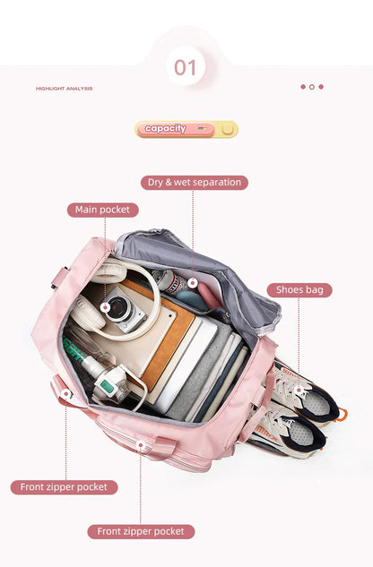 Women’s Sports Gym Bag – Dry & Wet Compartments Shoulder Crossbody Travel Duffel for Swimming, Fitness & Outdoor Use