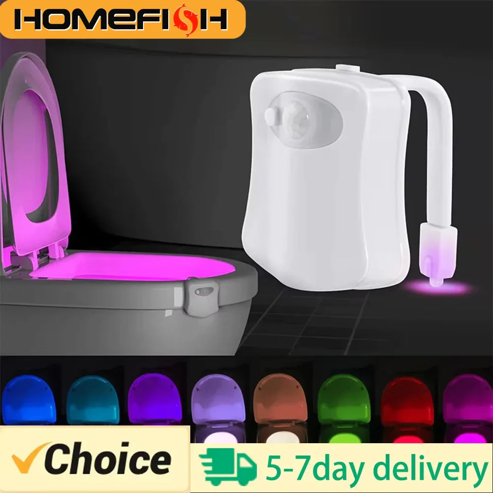 HOMEFISH Wireless Motion Sensor LED Night Light – RGB 8-Color Bathroom & Toilet Lamp for Ambient Lighting