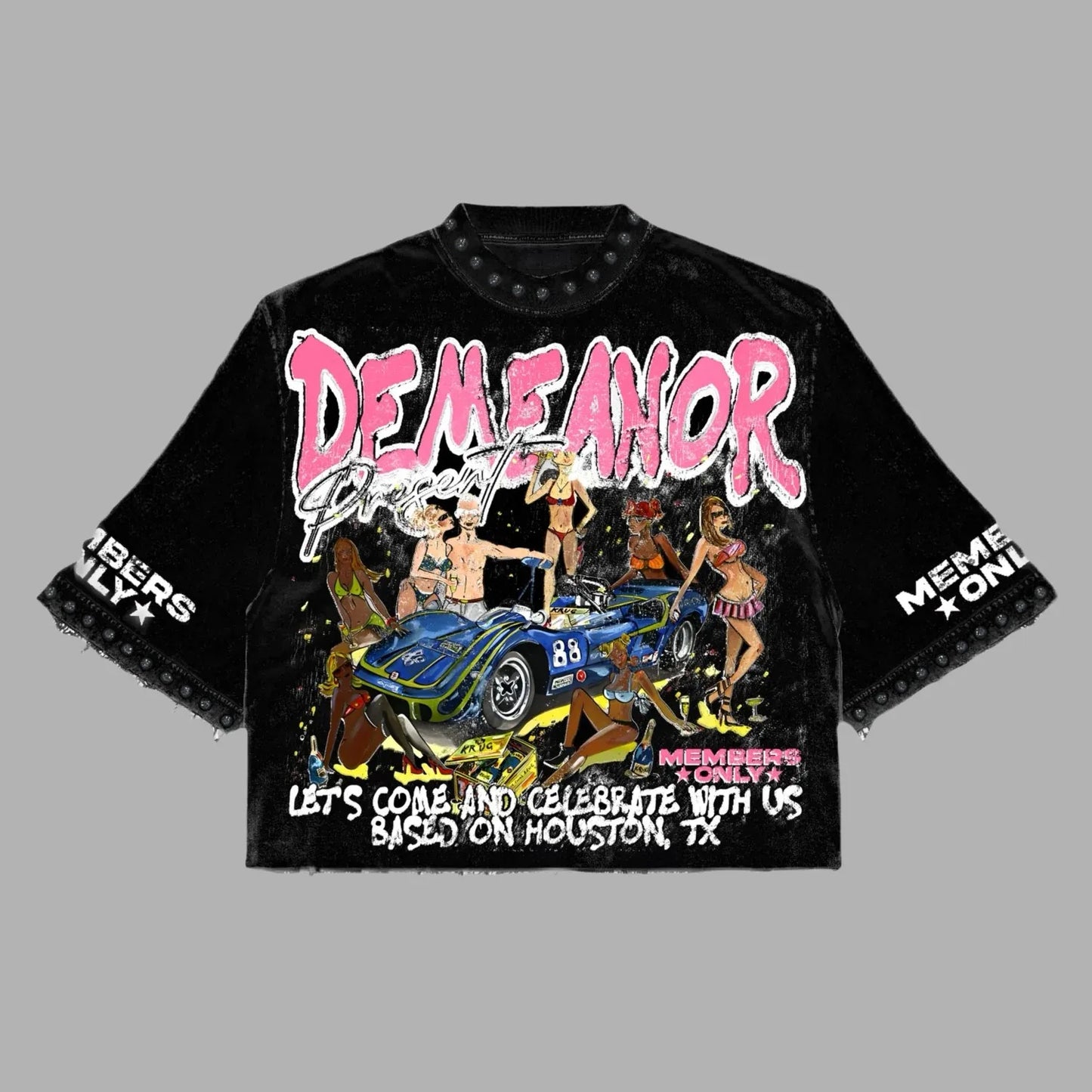 Women’s Harajuku Klein Stone Embroidery Crop Tee – Y2K Gothic Graphic, Cotton Loose Long Sleeve Hip Hop T-Shirt