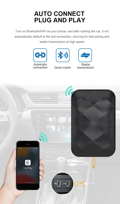 Acodo 2025 3-in-1 CarPlay AI Box — Wireless Android Auto & USB Adapter for YouTube, Netflix, Universal TV, Plug & Play