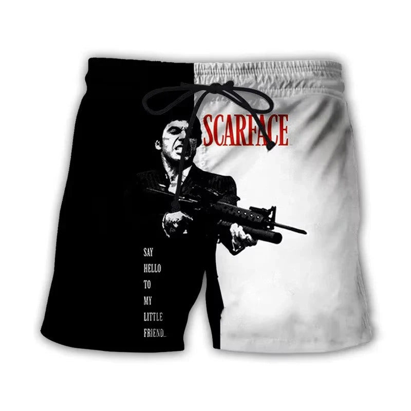 Men’s Scarface 3D Print Swim Shorts - Tony Montana Beach Board Trunks