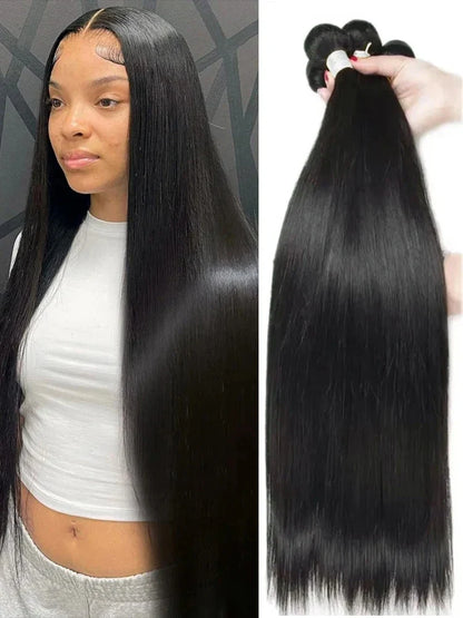 Rosabeauty Hair Straight Lace Closure Bundles – 28-40 Inch, 100% Natural Brazilian Remy Human Hair Deal for Women