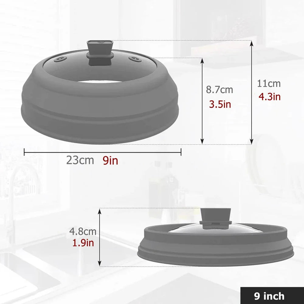 10.5-Inch Glass Microwave Splatter Cover with Foldable Silicone Splash Guard - Food Plate Cover